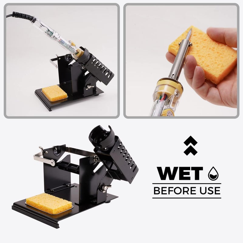 Noah Premium Soldering Iron Holder with Soldering Wire Feeder and Sponge, Soft sponge Tip Cleaner Kit, Heavy Metal Base, Black - Image 4
